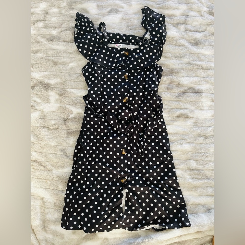 PatPat Black and White Polka Dot Ruffle Dress